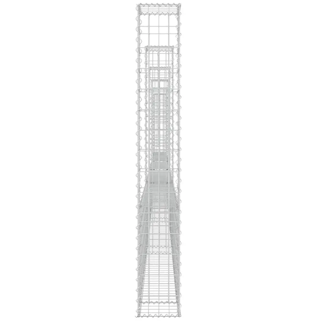 U-Shape Gabion Basket Silver 620 x 20 x 150 cm Rustproof Weather-Resistant Iron with 6 Posts for Garden Barrier