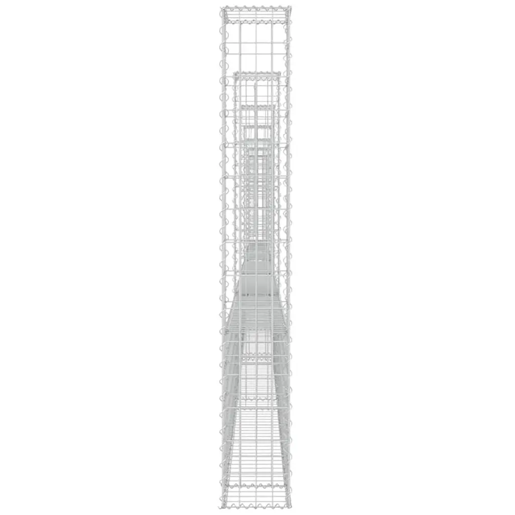 U-Shape Gabion Basket Fence Panel Silver Iron 740 x 20 x 150 cm Welded Mesh Grid with 7 Posts for Garden Barrier