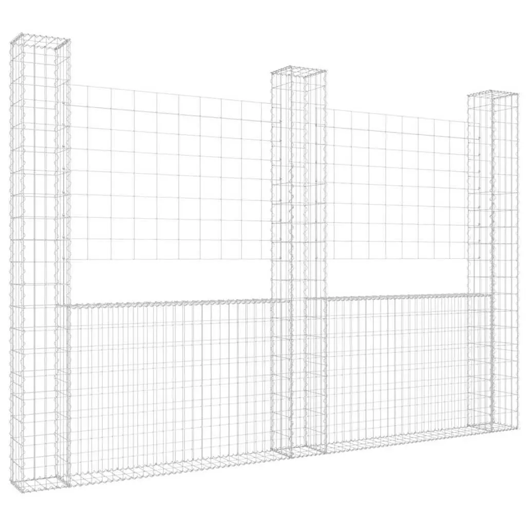 U-Shape Gabion Basket Fence Panel Silver 260x20x200cm Welded Wire Mesh Iron Posts