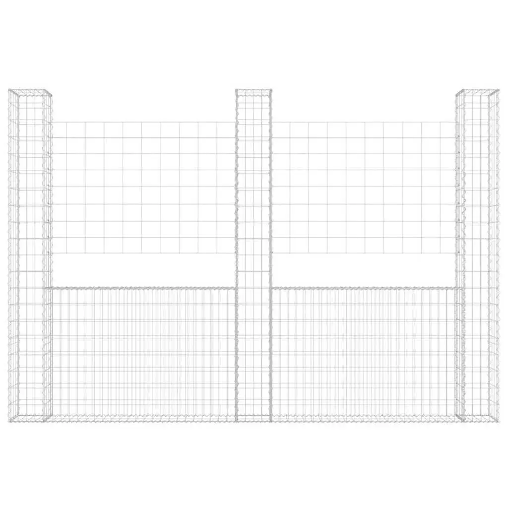 U-Shape Gabion Basket Fence Panel Silver 260x20x200cm Welded Wire Mesh Iron Posts