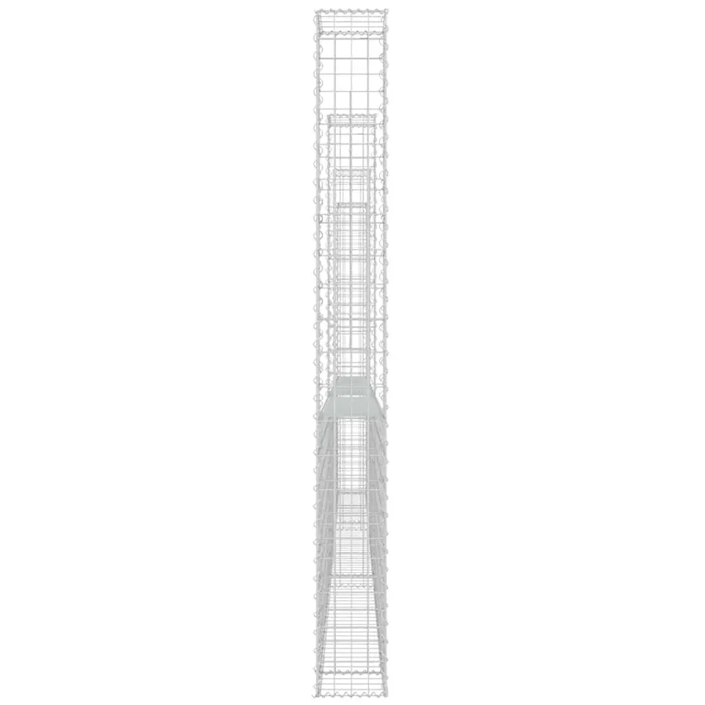 U-Shape Gabion Basket Fence Panel Silver Iron with 4 Posts Weather Resistant for Garden Retaining Wall