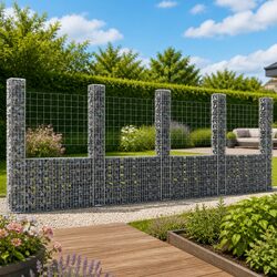 U-Shape Gabion Basket with 5 Posts Iron Fence Panel Retaining Wall 500x20x200cm