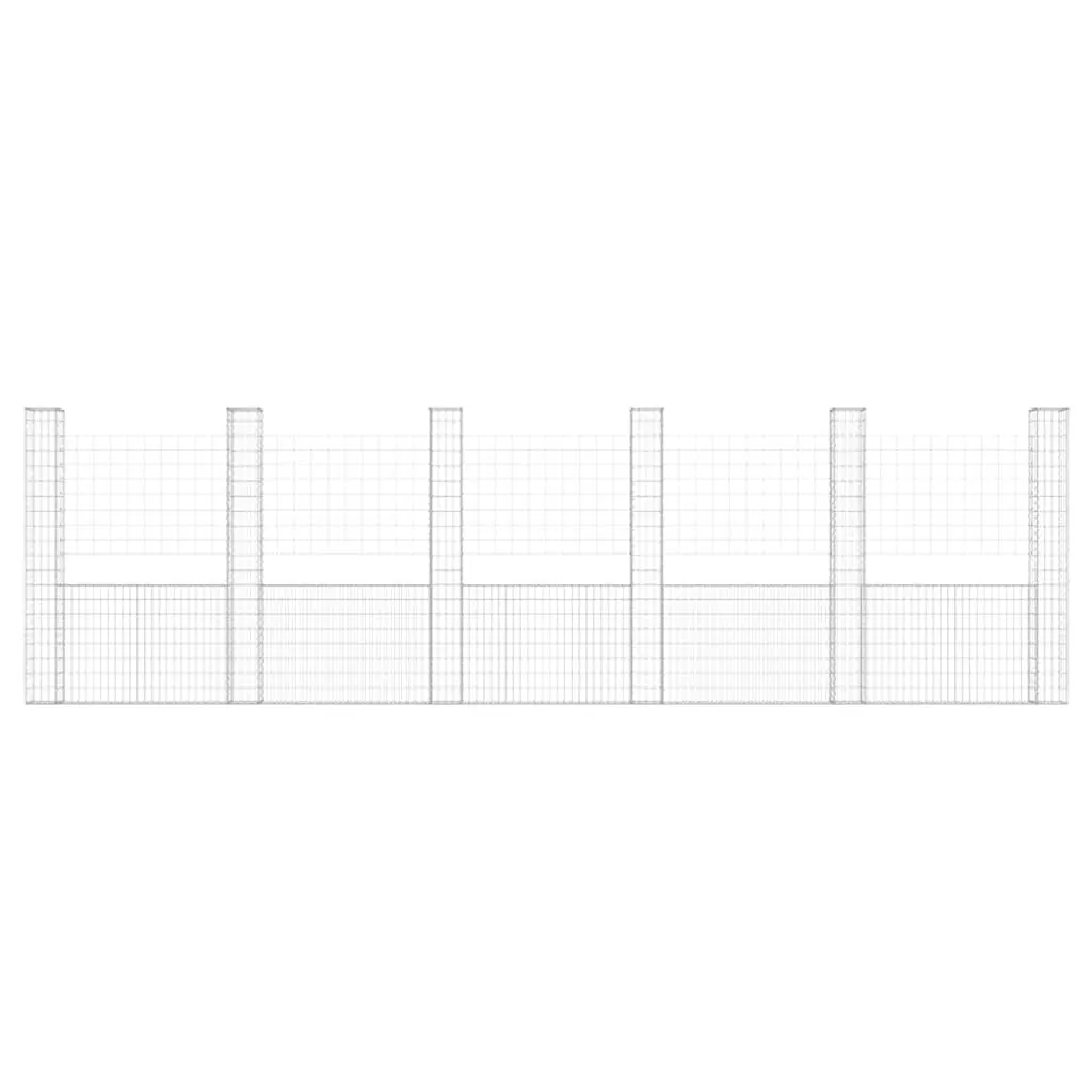 U-Shape Gabion Basket Fence Panel Silver 620 x 20 x 200 cm Rustproof Iron Garden Retaining Wall Barrier