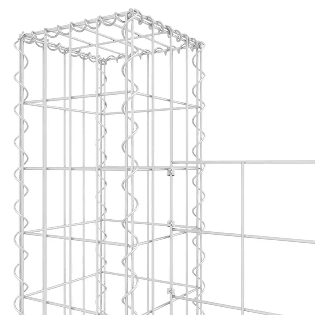 U-Shape Gabion Basket Fence Panel Silver 620 x 20 x 200 cm Rustproof Iron Garden Retaining Wall Barrier