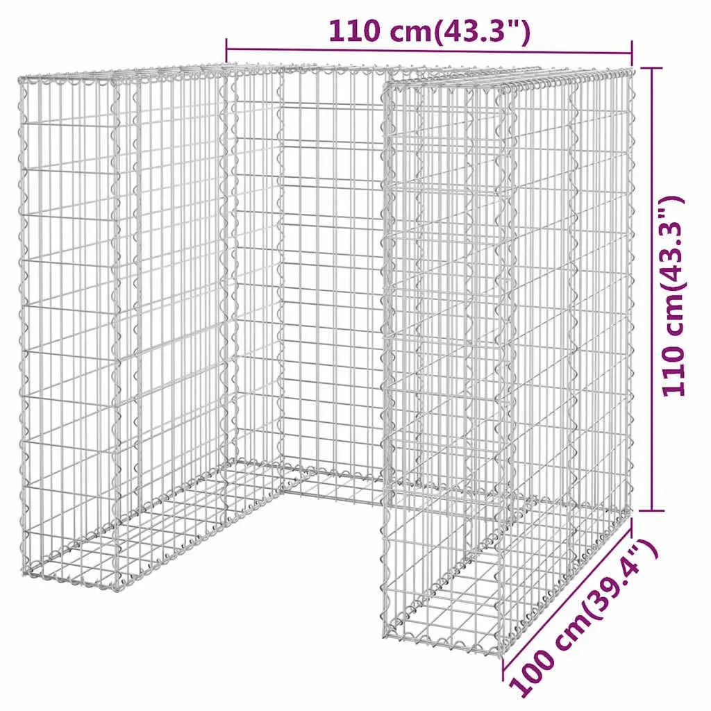 Gabion Wall Waste Bin Container Silver Galvanised Steel Garden Patio
