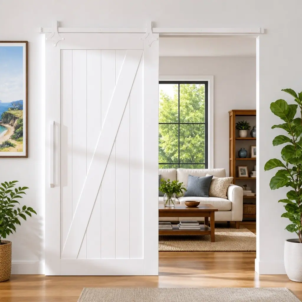 Sliding Door Hardware Kit White 183cm Powder-coated Steel Smooth Quiet Operation