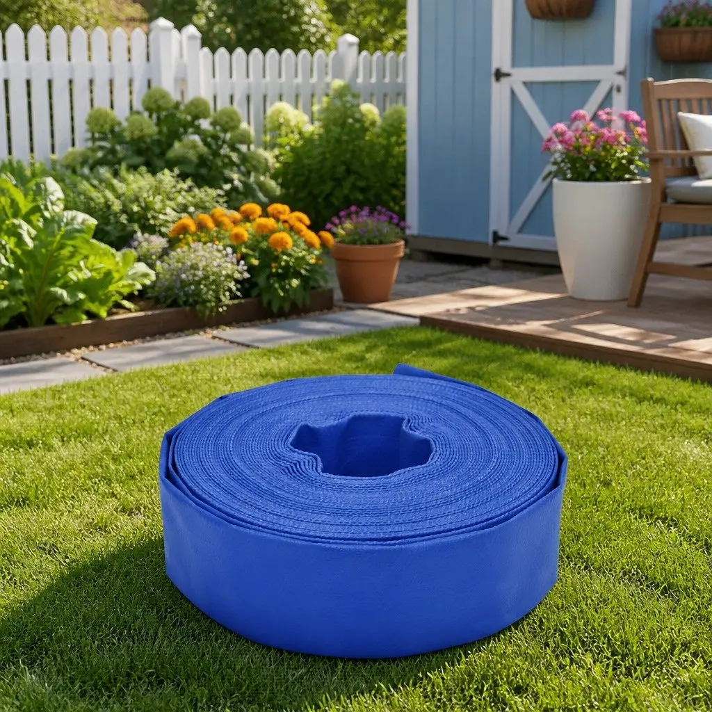 Flat Hose 50 m 1.5" PVC Flexible Water Irrigation High-Pressure Durable Coil