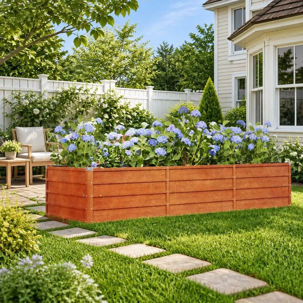 Raised Garden Bed Brown Corten Steel 240x80x45cm Weather Resistant Planter Box