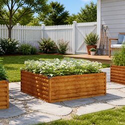 Garden Raised Bed 100x100x36 cm Corten Steel Brown Planter Box Outdoor