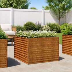 Garden Raised Bed 100x100x69 cm Corten Steel Planter Box Outdoor Flower
