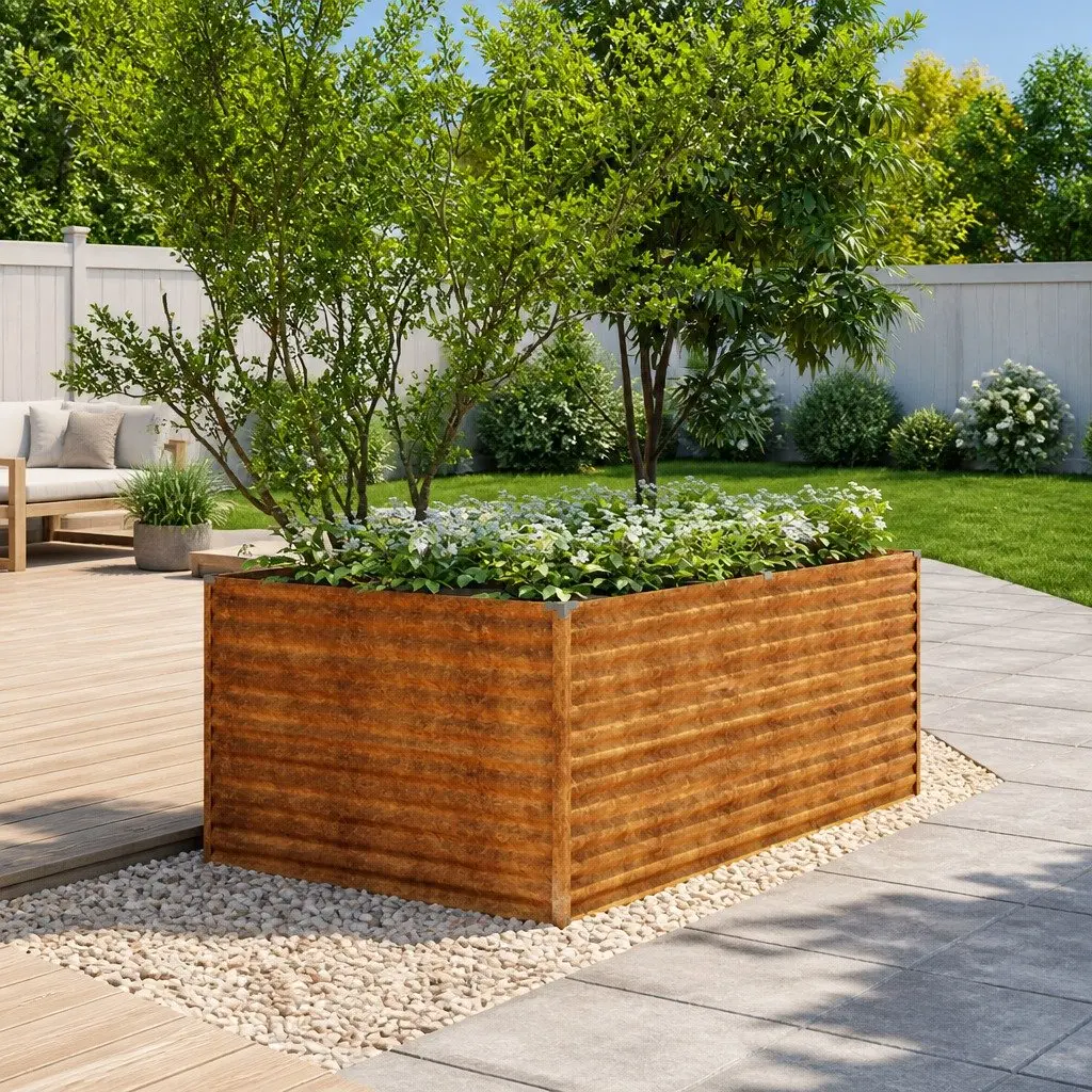 Raised Garden Bed Planter Box Brown 196x100x69 cm Weathering Steel Construction