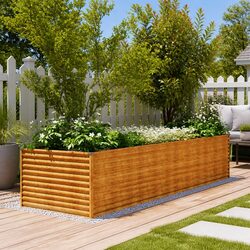 Garden Raised Bed Planter 386x100x69cm Corten Steel Brown Outdoor Vegetable