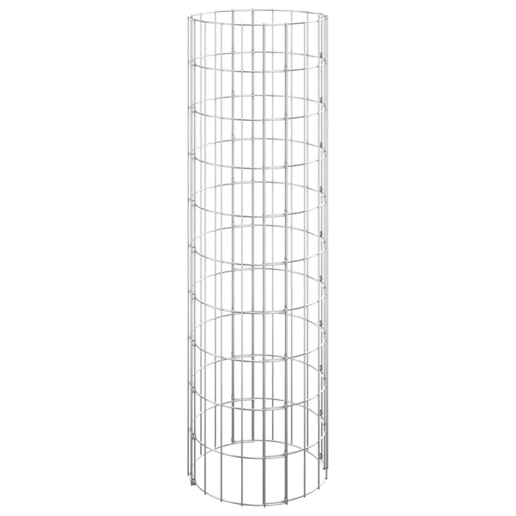 Circular Gabion Pole Silver 30 cm Diameter 100 cm Height Galvanised Steel Garden Fence Barrier