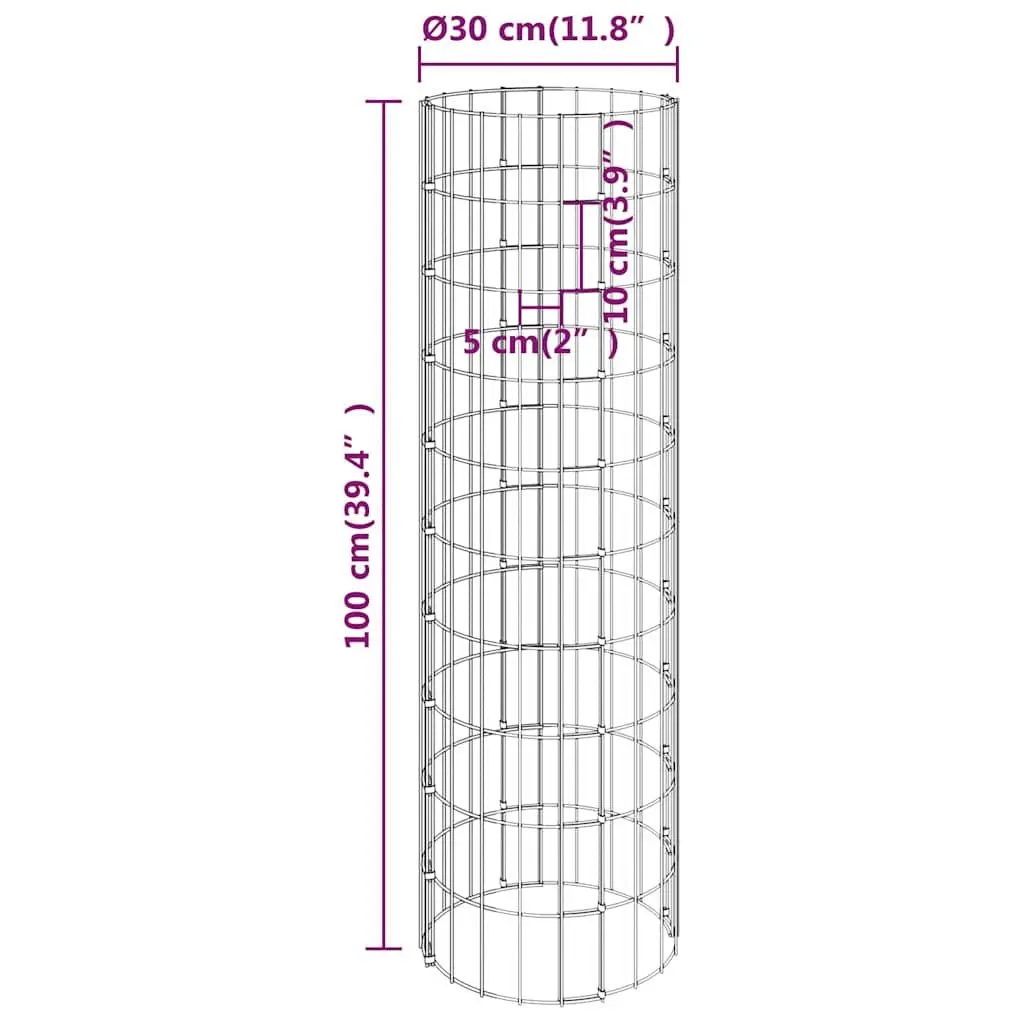 Circular Gabion Pole Silver 30 cm Diameter 100 cm Height Galvanised Steel Garden Fence Barrier
