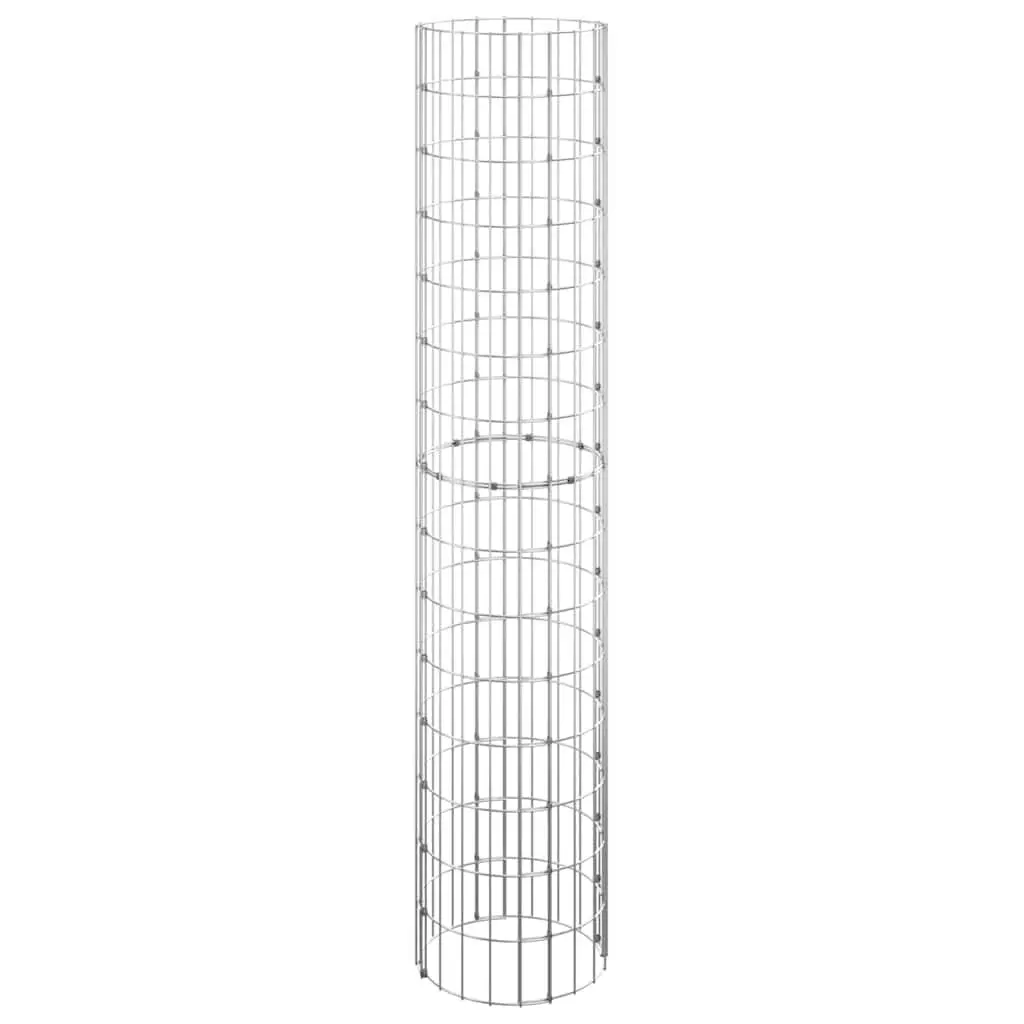Circular Gabion Pole Silver Ø30x150 cm Galvanised Steel Garden Fence Border Post