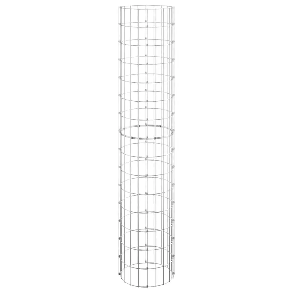 Circular Gabion Pole Silver Ø30x150 cm Galvanised Steel Garden Fence Border Post