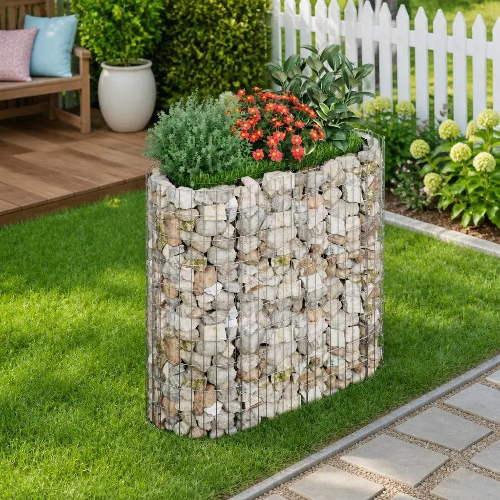 Gabion Raised Bed Planter Silver Galvanised Iron 120 x 50 x 100 cm Sturdy Weather-resistant Garden Border Flower Box
