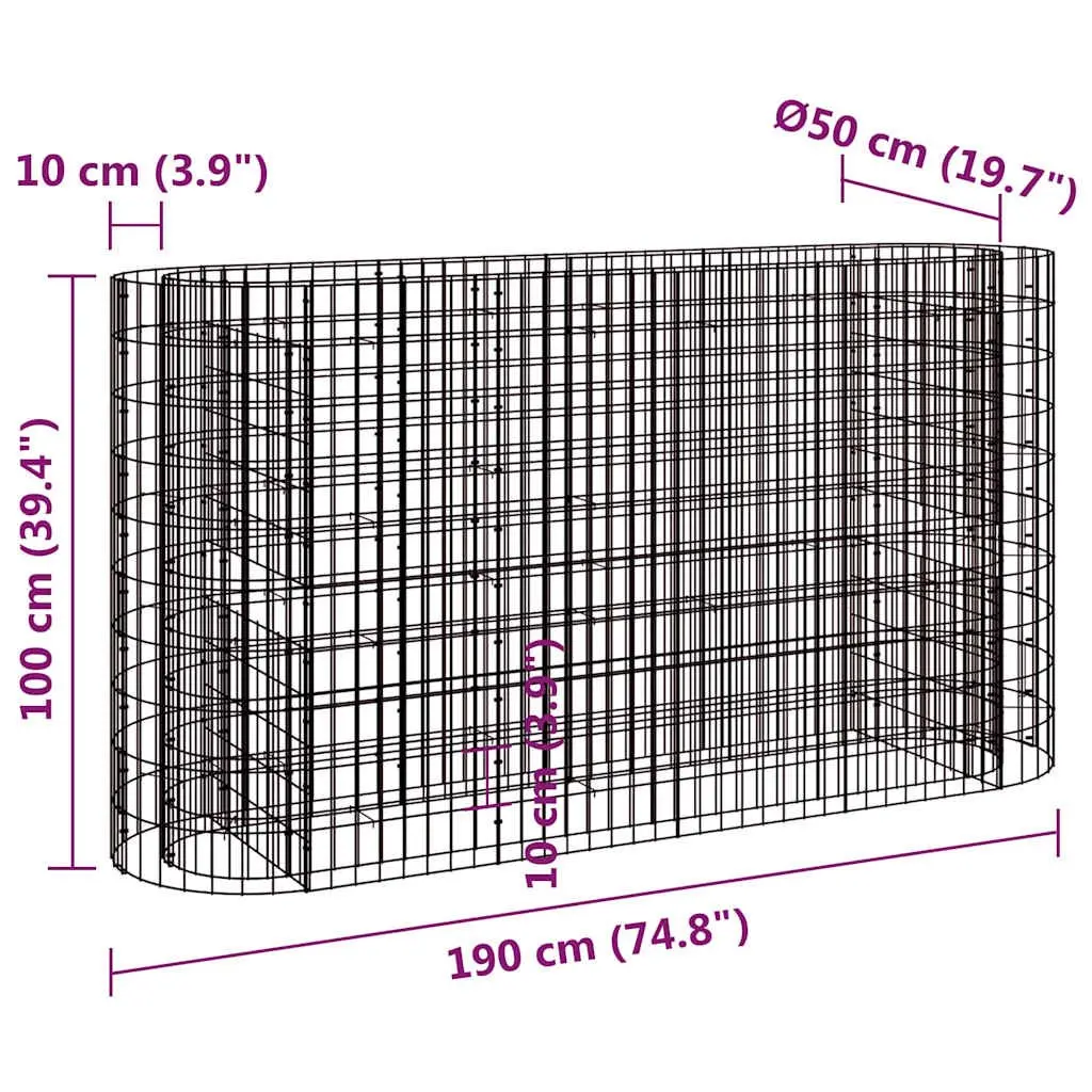 Gabion Raised Bed Silver 190x50x100cm Rustproof Weather-resistant Galvanised Iron Garden Planter