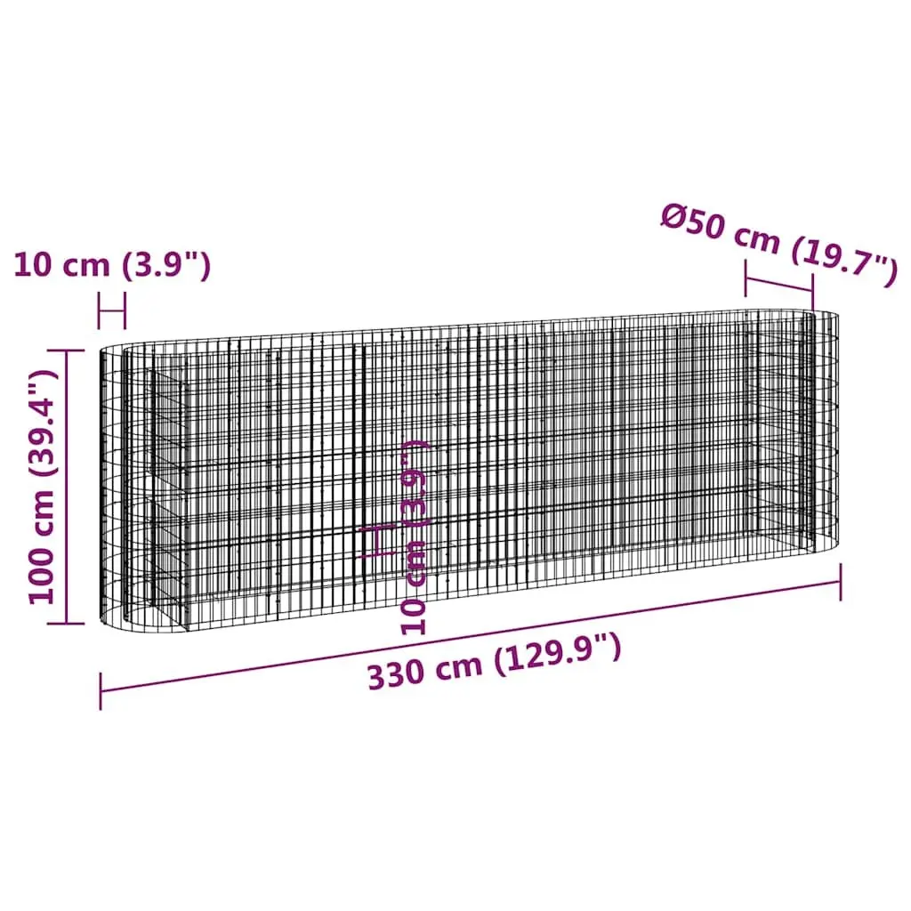 Gabion Raised Bed Silver 330x50x100cm Rustproof Weather-resistant Galvanised Iron Garden Planter Border Flower Box