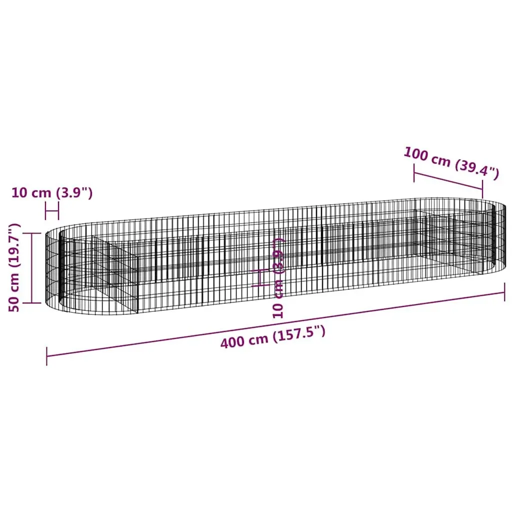 Gabion Raised Bed Silver 400x100x50cm Sturdy Galvanised Iron Weather Resistant Garden Planter