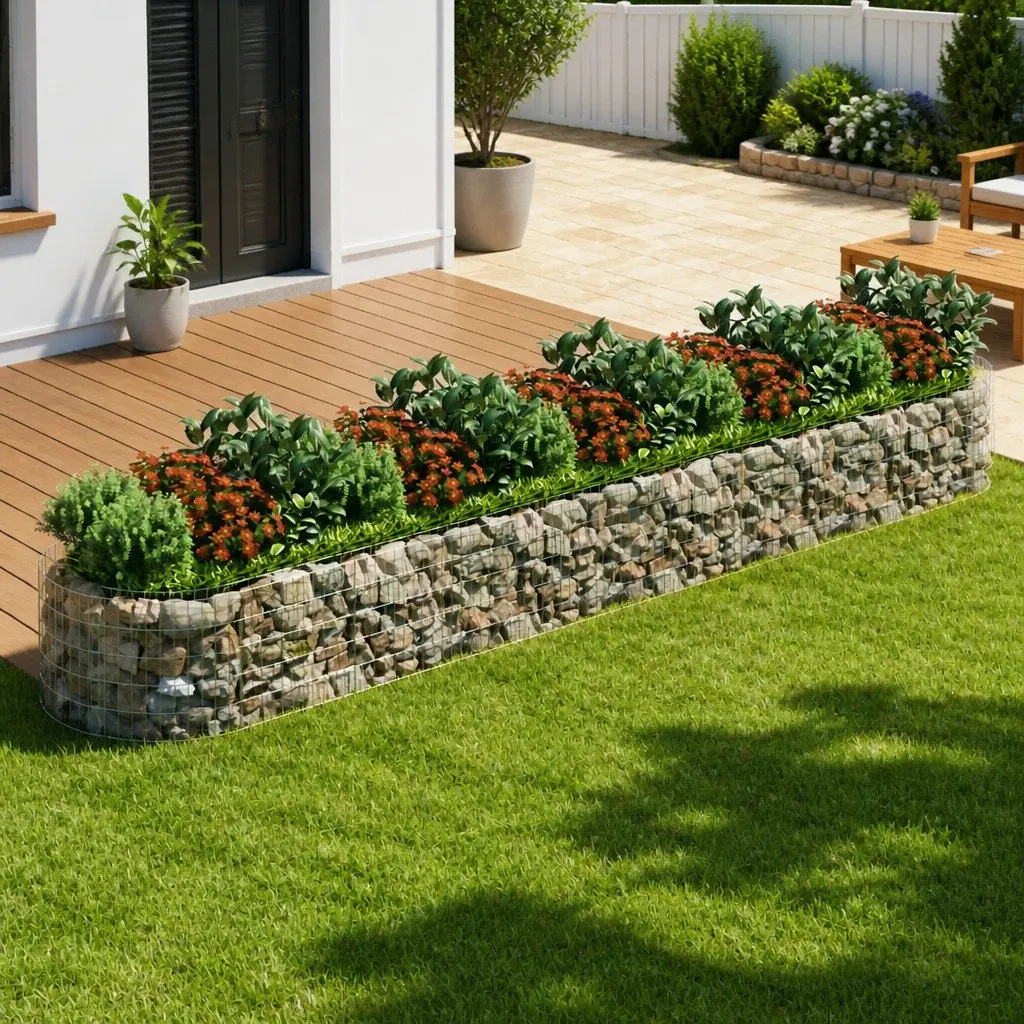 Gabion Raised Bed Silver Galvanised Iron Garden Planter Weather Resistant 500 x 100 x 50 cm