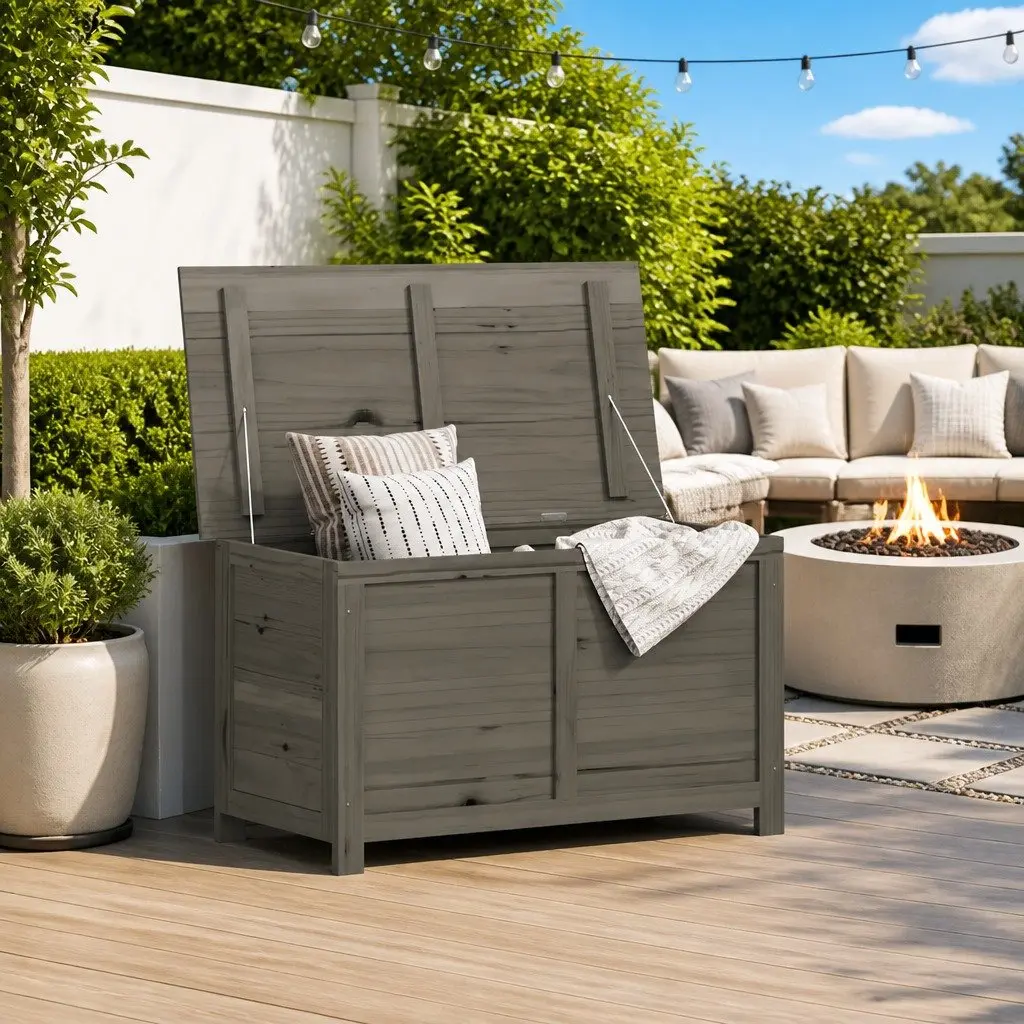 Outdoor Cushion Storage Box Anthracite 100x50x56cm Solid Fir Wood Sturdy Frame