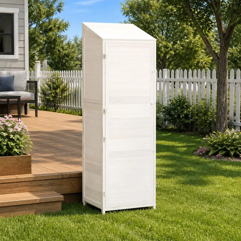 Wooden Garden Shed White Outdoor Storage Tool Equipment House Backyard 55x52x1745cm