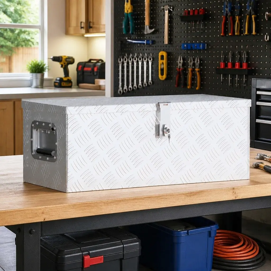 Aluminium Storage Box Silver 70x31x27cm Lockable Portable Case