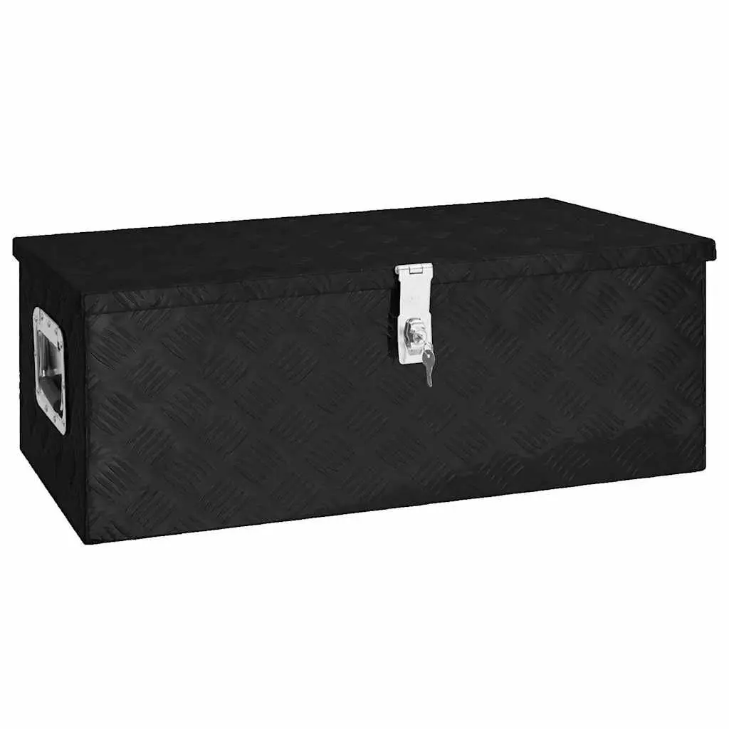 Storage Box Black Aluminium Tool Organiser Lockable Portable Case Compact Design