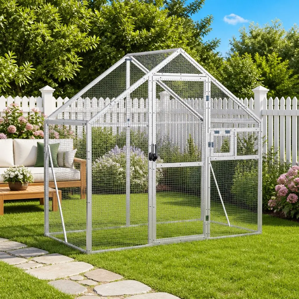 Bird Aviary Silver 179x100x185 cm Aluminium Frame Wire Mesh Cage