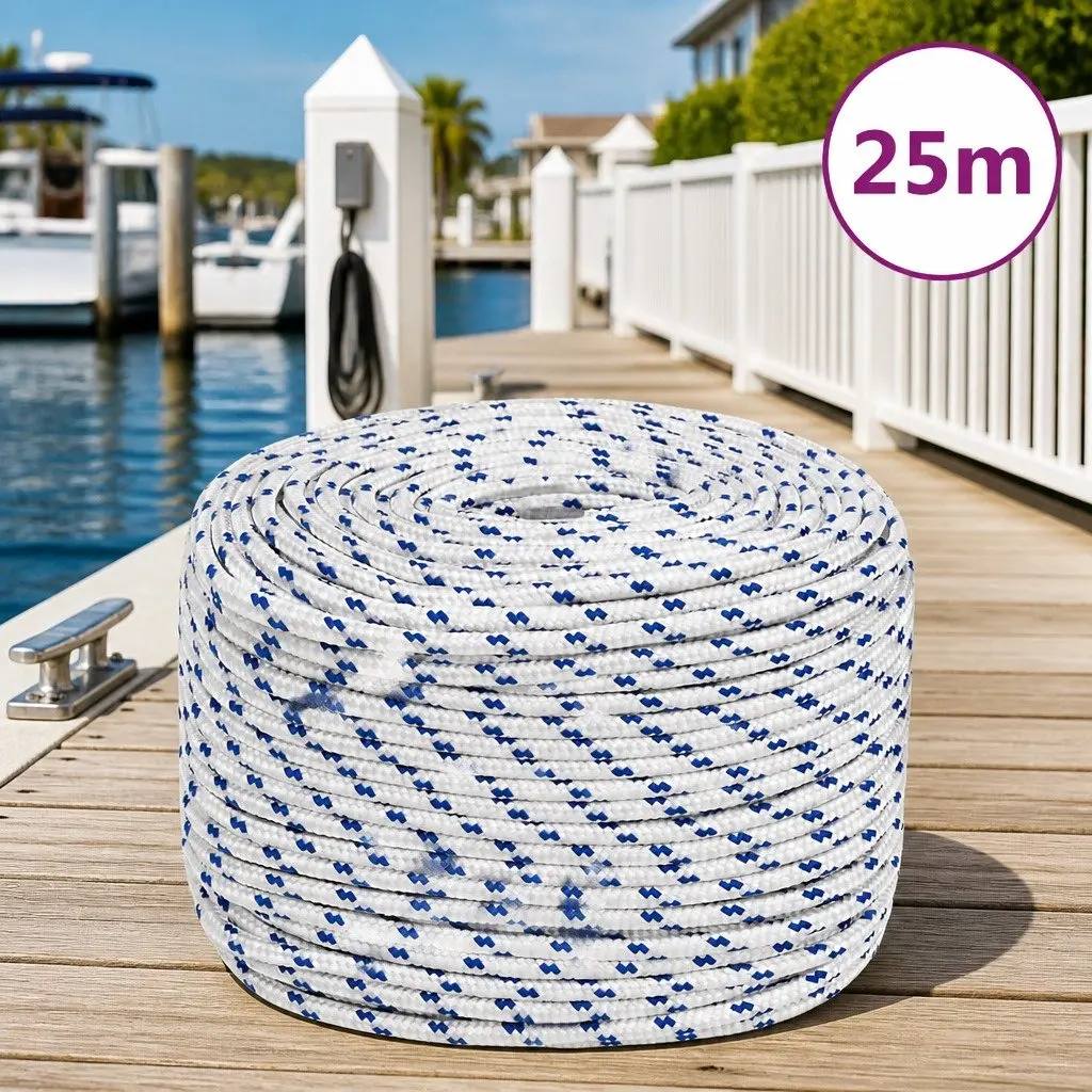 Boat Rope White 6mm Braided Polypropylene Durable Marine Sailing Rigging Dock Line 25m
