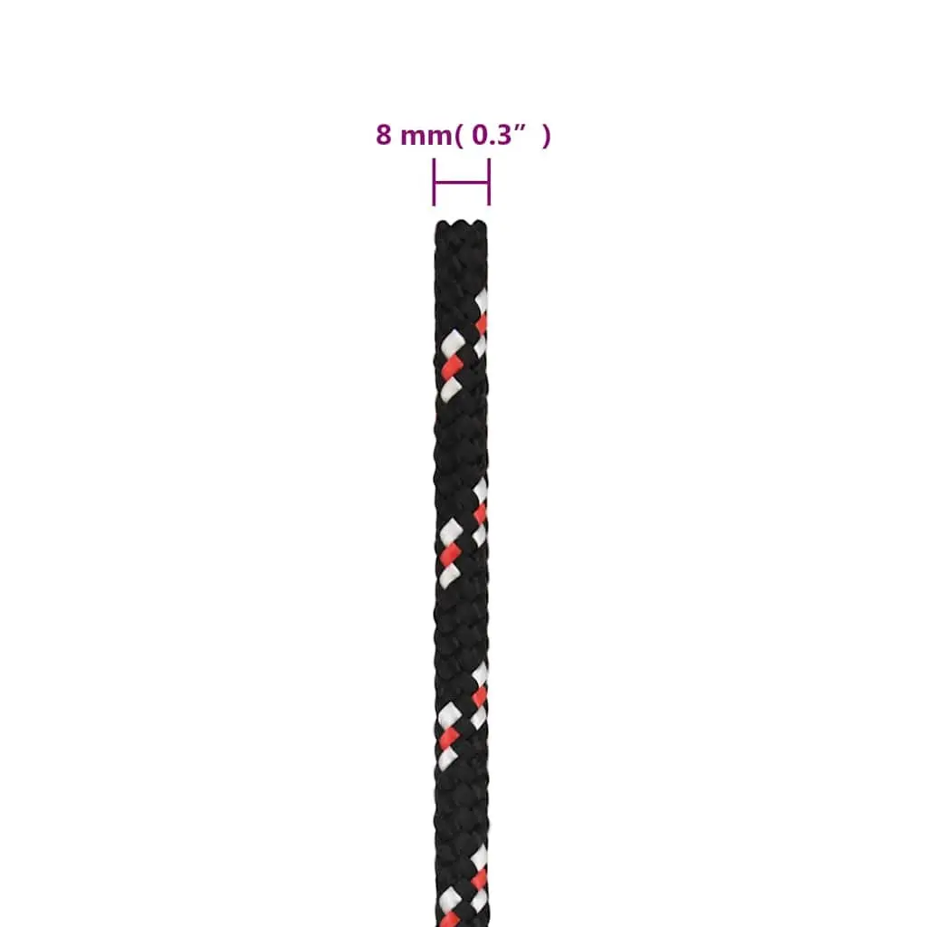 Boat Rope Black 8mm 25m Braided Polypropylene Durable Marine Sailing Rigging Dock Line
