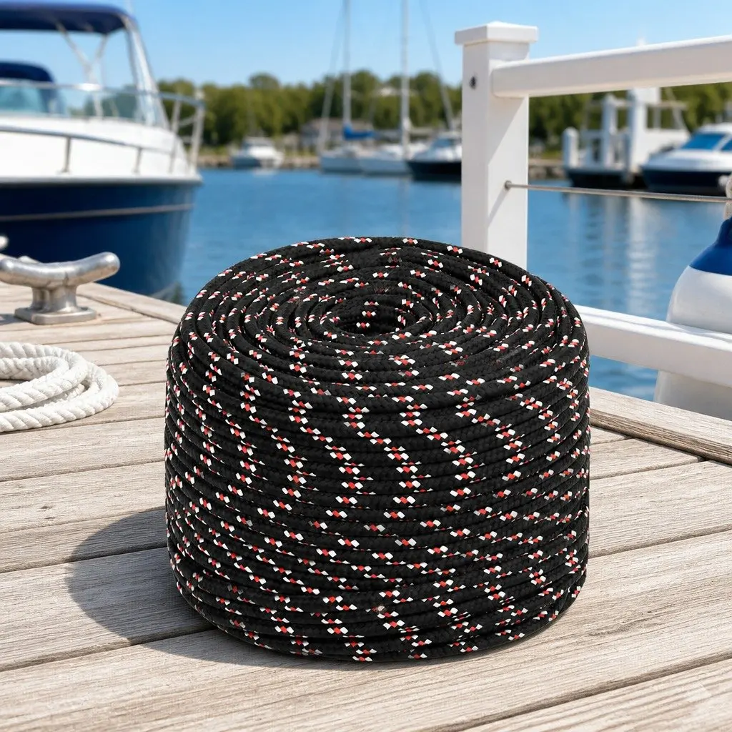 Boat Rope Black 10mm Polypropylene Braided Durable Weather-Resistant Marine Sailing Rigging Dock Line
