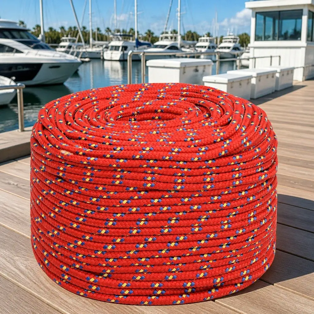 Boat Rope Red 10mm 100m Polypropylene Braided Marine Dock Line