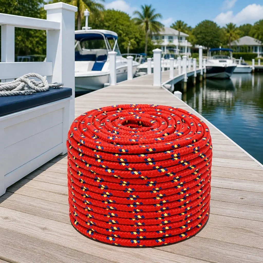 Boat Rope Red 12mm 25m Braided Polypropylene Durable Marine Dock Line