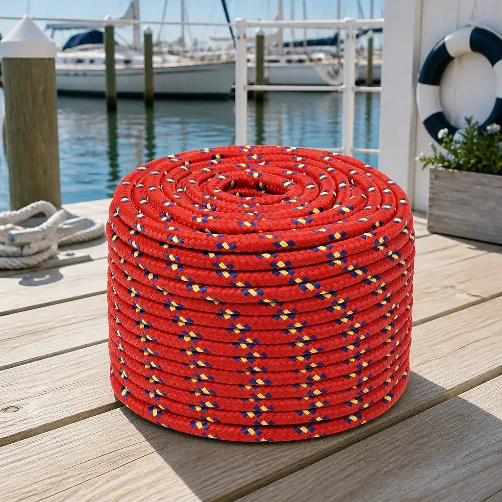 Boat Rope Red 12mm Braided Polypropylene Durable Weather-Resistant Marine Rope 100m