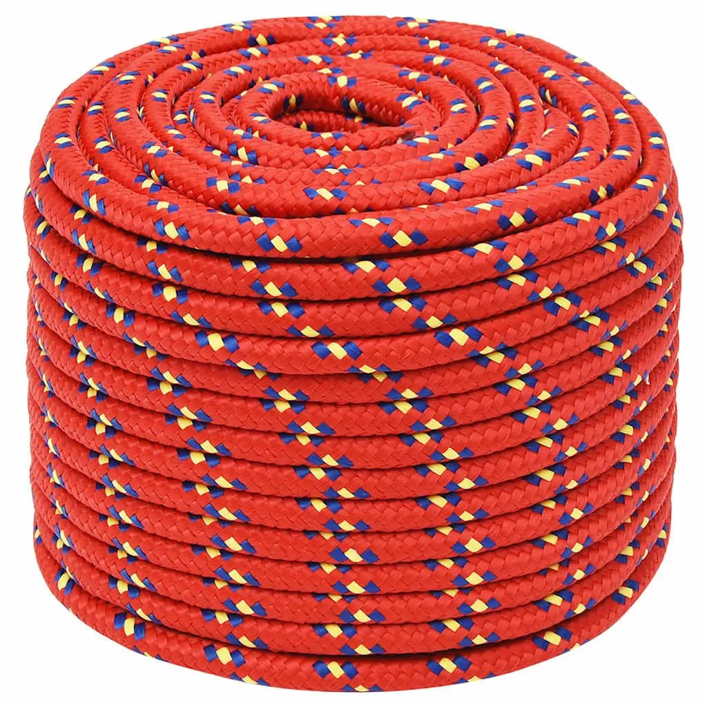 Boat Rope Red 12mm Braided Polypropylene Durable Weather-Resistant Marine Rope 100m