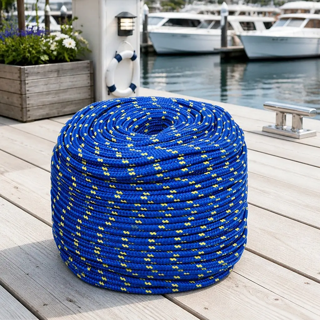 Boat Rope Blue 10mm 25m Polypropylene Durable Weather-Resistant Braided Marine Sailing Dock Line