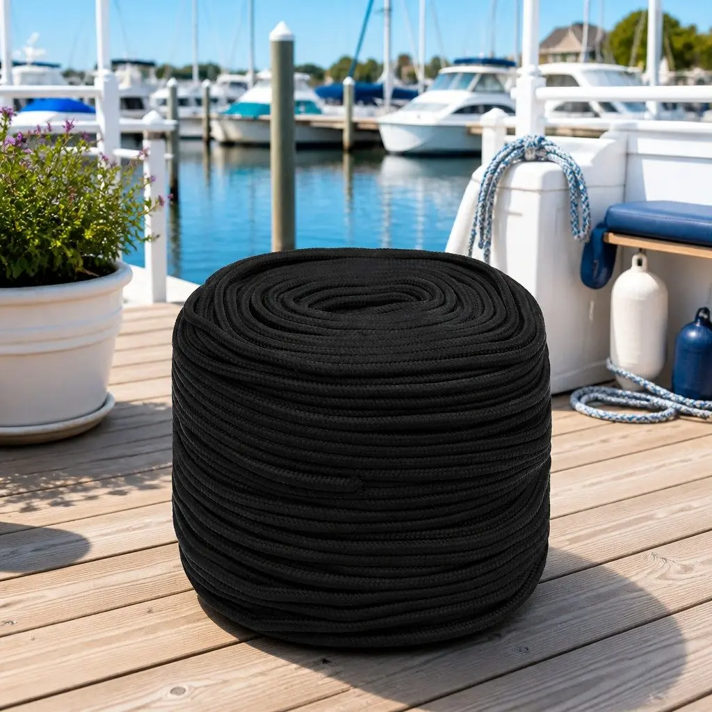 Boat Rope Black 8mm 25m Polypropylene Braided Marine Dock Line