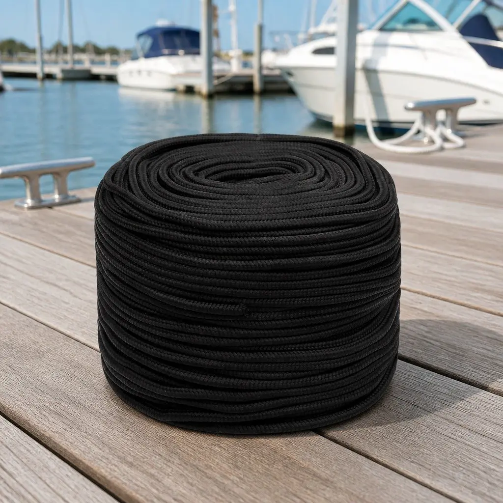 Boat Rope Black 10mm 50m Braided Polypropylene Durable Weather Resistant Marine Dock Line