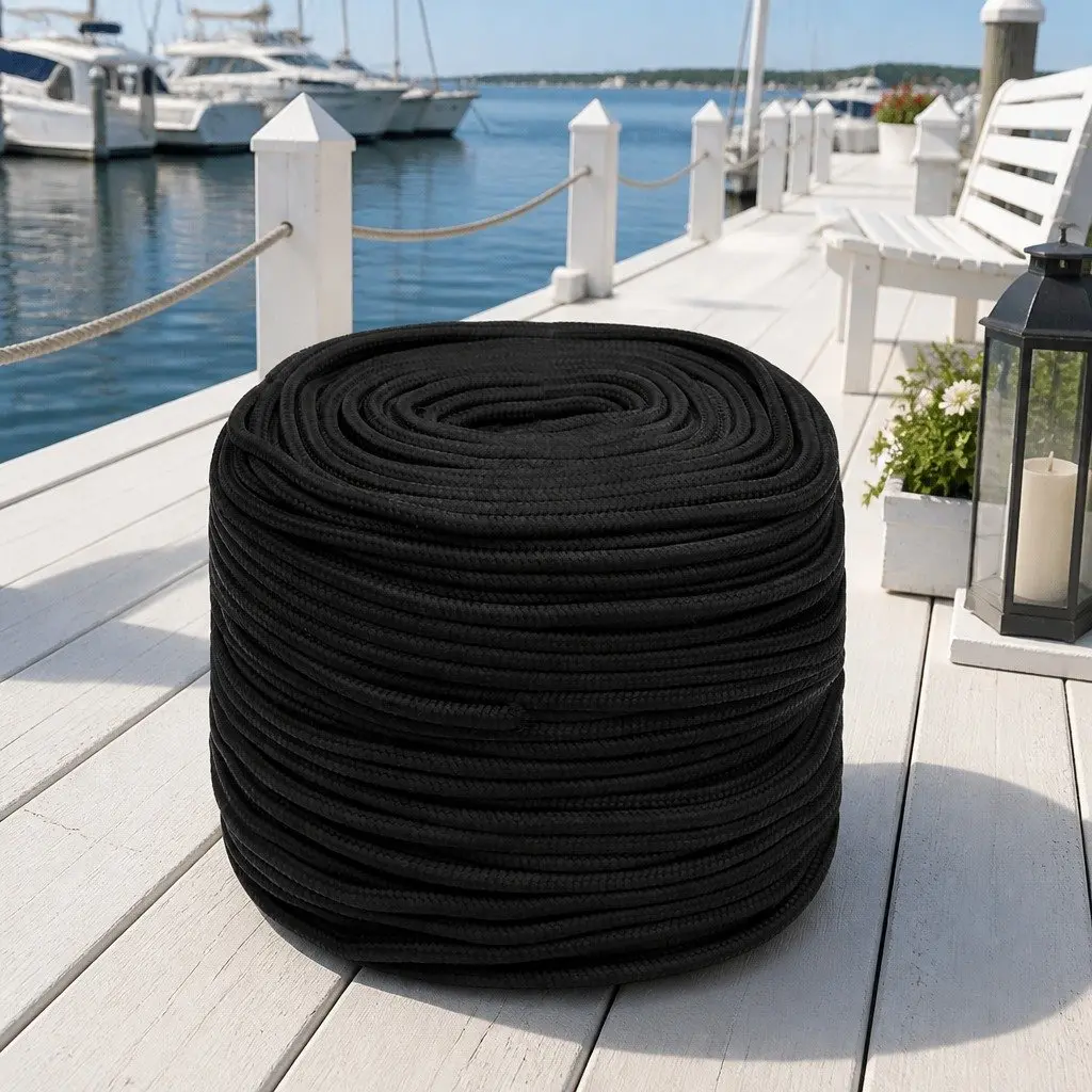 Braided Rope Black 10 mm 100 m Durable Polypropylene Weather Resistant Marine Dock Line