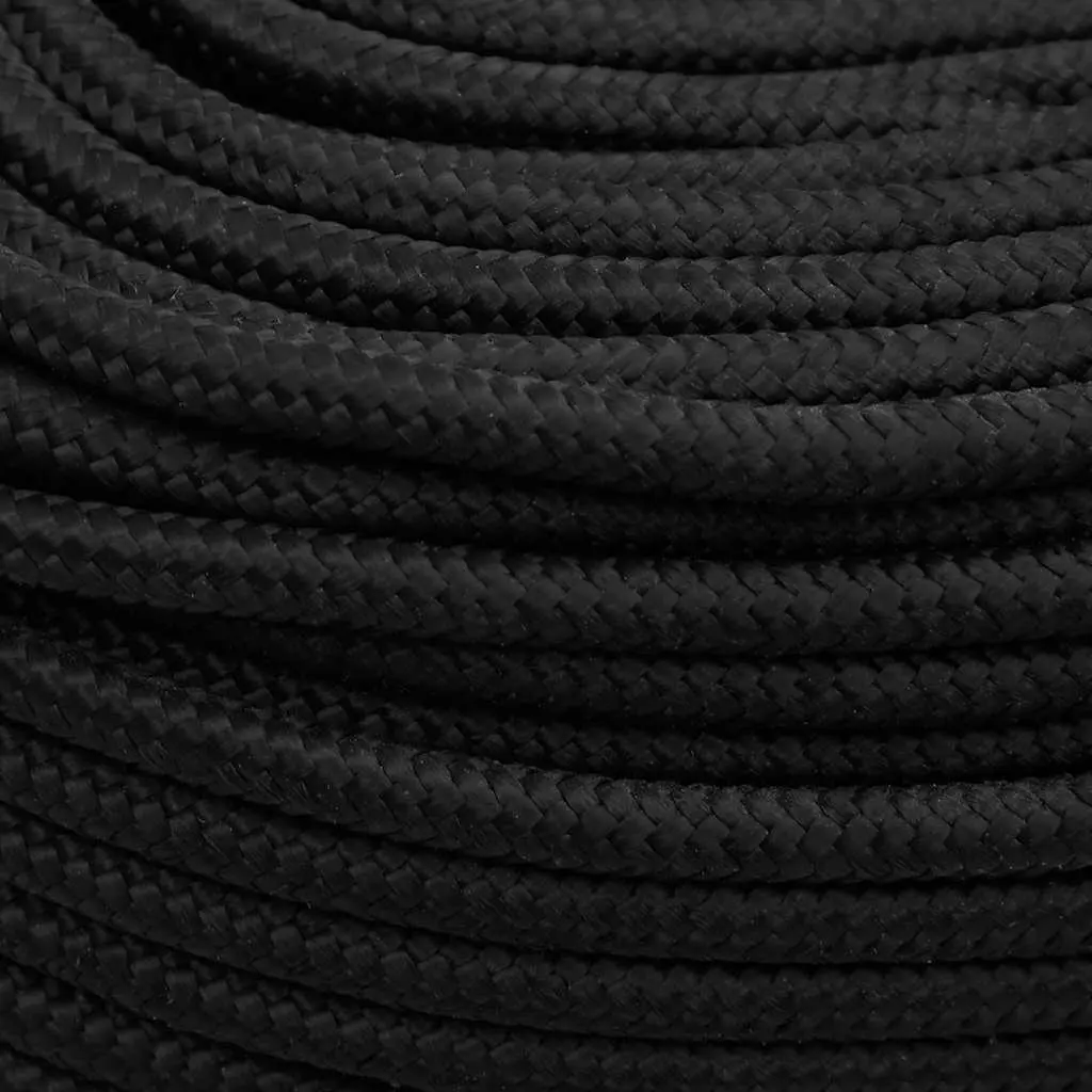 Braided Rope Black 10 mm 100 m Durable Polypropylene Weather Resistant Marine Dock Line