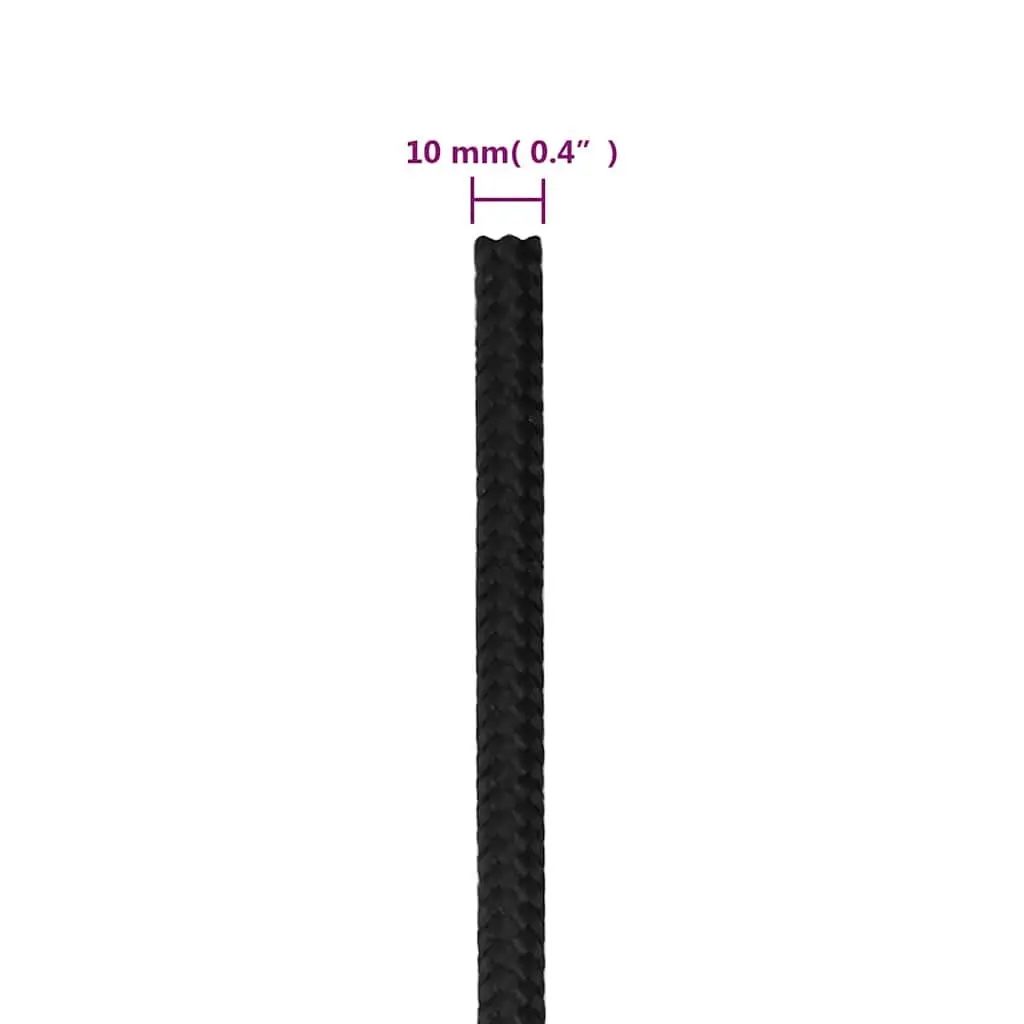 Braided Rope Black 10 mm 100 m Durable Polypropylene Weather Resistant Marine Dock Line