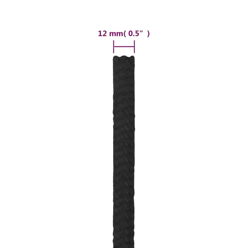 Boat Rope Black 12mm 100m Braided Durable Polypropylene Marine Dock Line