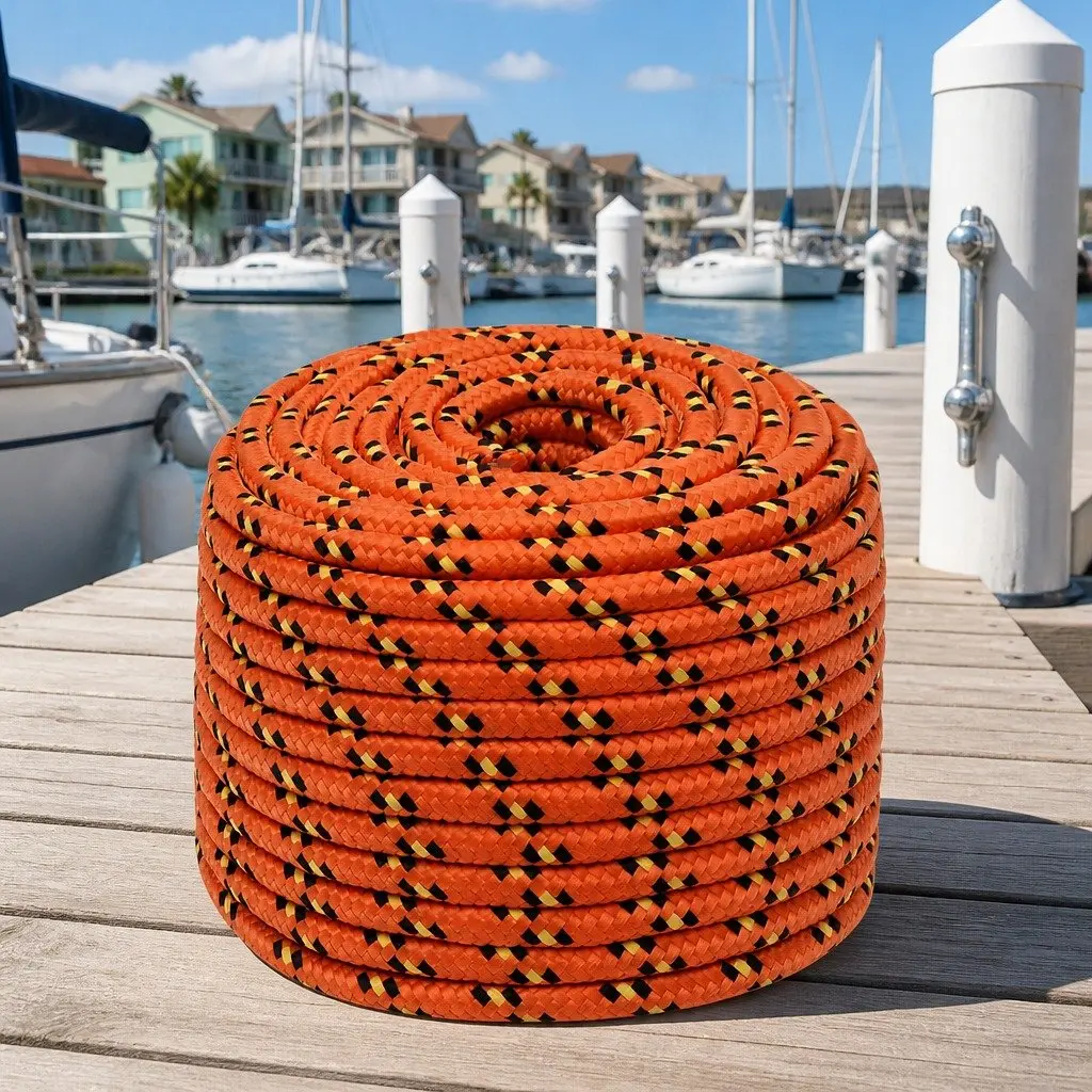 Boat Rope Orange 12mm Braided Polypropylene for Marine Sailing Dock Line Rigging 50m