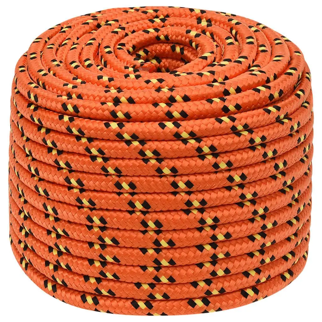 Boat Rope Orange 12mm Braided Polypropylene for Marine Sailing Dock Line Rigging 50m