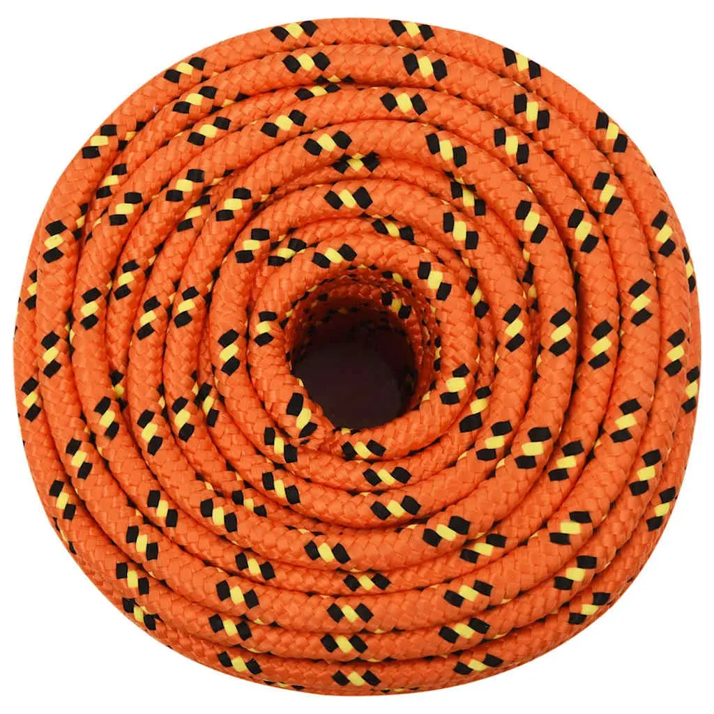 Boat Rope Orange 12mm Braided Polypropylene for Marine Sailing Dock Line Rigging 50m