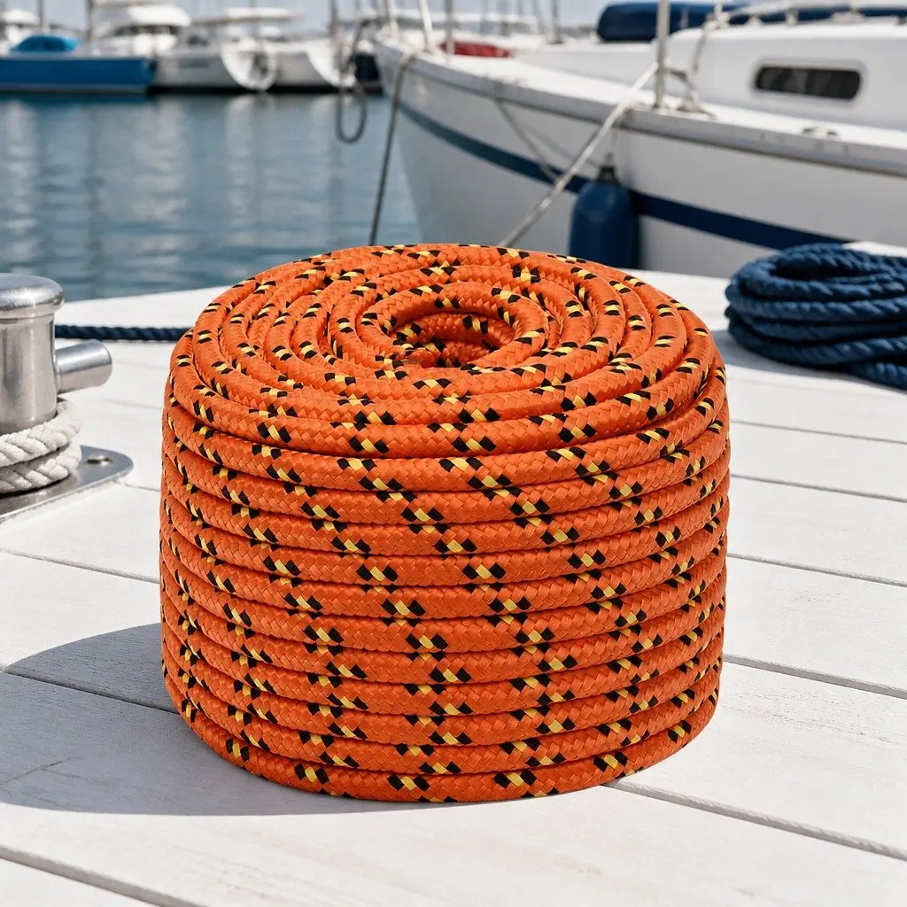 Boat Rope Orange 12mm Braided Polypropylene Durable for Marine Use