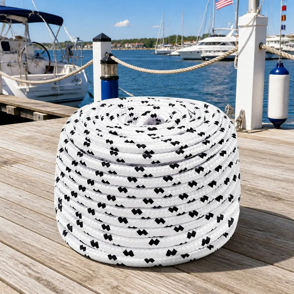 Braided Rope White 6mm Polyester Marine Rigging Rope Durable UV Resistant