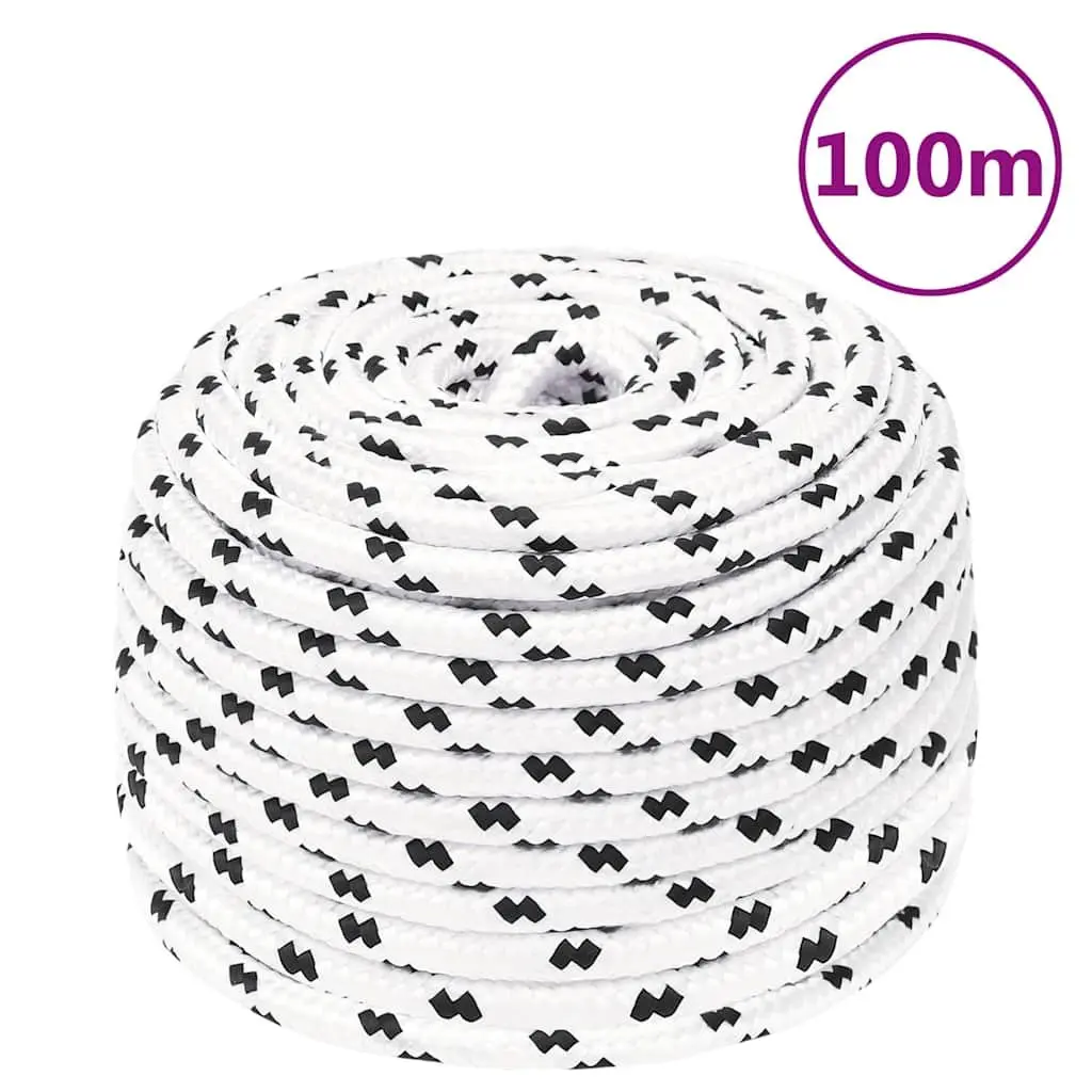 Braided Rope White 6mm Polyester Marine Rigging Rope Durable UV Resistant